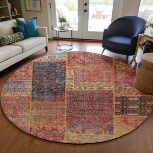 Homeroots 3' Stylish Brown Gray Charcoal Patchwork Washable Area Rug For Indoor And Outdoor Spaces 8' Round Polyester 580918