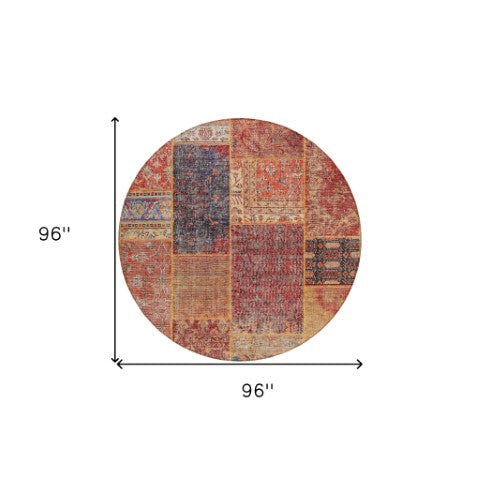 Homeroots 3' Stylish Brown Gray Charcoal Patchwork Washable Area Rug For Indoor And Outdoor Spaces 8' Round Polyester 580918