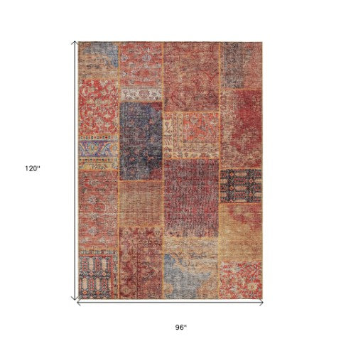 Homeroots 3' Stylish Brown Gray Charcoal Patchwork Washable Area Rug For Indoor And Outdoor Spaces 8' X 10' Polyester 580919
