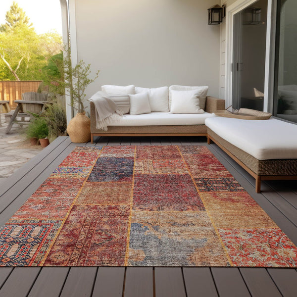 Homeroots 3' Stylish Brown Gray Charcoal Patchwork Washable Area Rug For Indoor And Outdoor Spaces 8' X 10' Polyester 580919