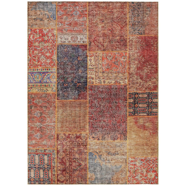 HomeRoots 9' Vibrant Red, Orange, and Blue Patchwork Area Rug - Durable, Washable, Indoor/Outdoor Versatility 9' X 12' 580920