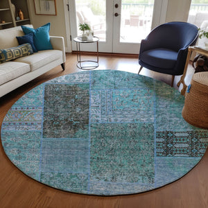 Homeroots 3' Stylish Brown Gray Charcoal Patchwork Washable Area Rug For Indoor And Outdoor Spaces 8' Round Polyester 580924