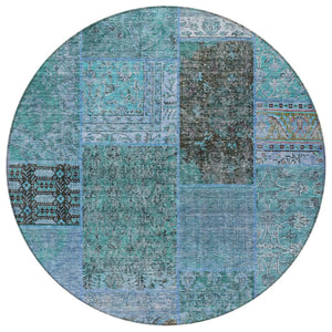 Homeroots 3' Stylish Brown Gray Charcoal Patchwork Washable Area Rug For Indoor And Outdoor Spaces 8' Round Polyester 580924