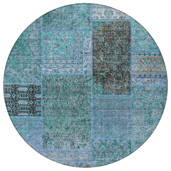 Homeroots 3' Stylish Brown Gray Charcoal Patchwork Washable Area Rug For Indoor And Outdoor Spaces 8' Round Polyester 580924