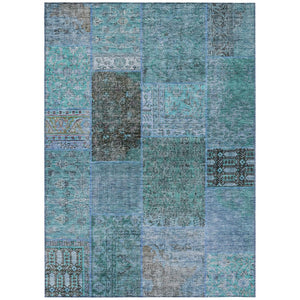 HomeRoots 9' Stylish Teal Blue Aqua and Gray Patchwork Washable Area Rug for Indoor and Outdoor Spaces 9' X 12' 580926