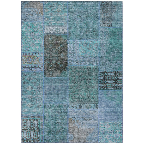 HomeRoots 9' Stylish Teal Blue Aqua and Gray Patchwork Washable Area Rug for Indoor and Outdoor Spaces 9' X 12' 580926
