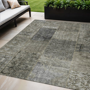 Homeroots 3' Stylish Brown Gray Charcoal Patchwork Washable Area Rug For Indoor And Outdoor Spaces 5' X 8' Polyester 580929