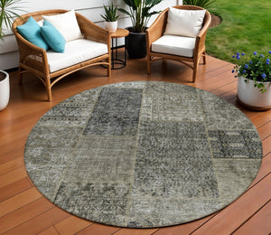 Homeroots 3' Stylish Brown Gray Charcoal Patchwork Washable Area Rug For Indoor And Outdoor Spaces 8' Round Polyester 580930