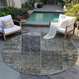 Homeroots 3' Stylish Brown Gray Charcoal Patchwork Washable Area Rug For Indoor And Outdoor Spaces 8' Round Polyester 580930