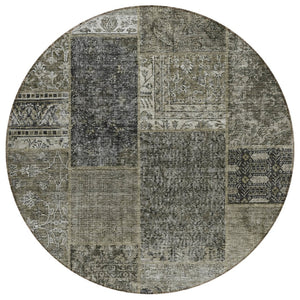 HomeRoots 5' Stylish Taupe Brown and Charcoal Patchwork Area Rug for Indoor and Outdoor Spaces, Washable & Durable 8' Round 580930