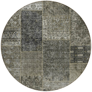 Homeroots 3' Stylish Brown Gray Charcoal Patchwork Washable Area Rug For Indoor And Outdoor Spaces 8' Round Polyester 580930