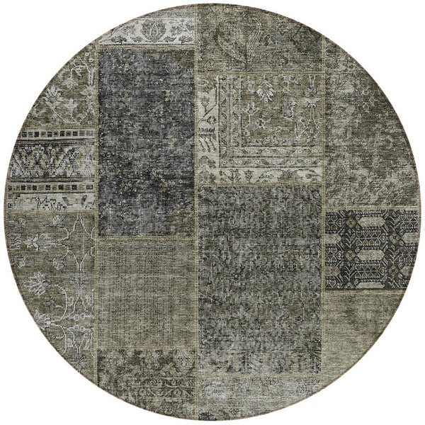 Homeroots 3' Stylish Brown Gray Charcoal Patchwork Washable Area Rug For Indoor And Outdoor Spaces 8' Round Polyester 580930