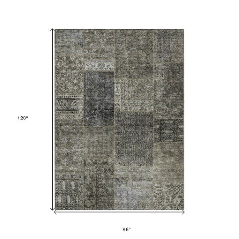 Homeroots 3' Stylish Brown Gray Charcoal Patchwork Washable Area Rug For Indoor And Outdoor Spaces 8' X 10' Polyester 580931