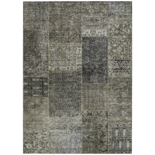 Homeroots 3' Stylish Brown Gray Charcoal Patchwork Washable Area Rug For Indoor And Outdoor Spaces 9' X 12' Polyester 580932