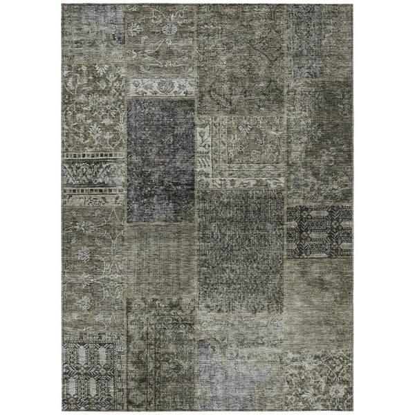 HomeRoots 5' Stylish Taupe Brown and Charcoal Patchwork Area Rug for Indoor and Outdoor Spaces, Washable & Durable 10' X 14' 580933