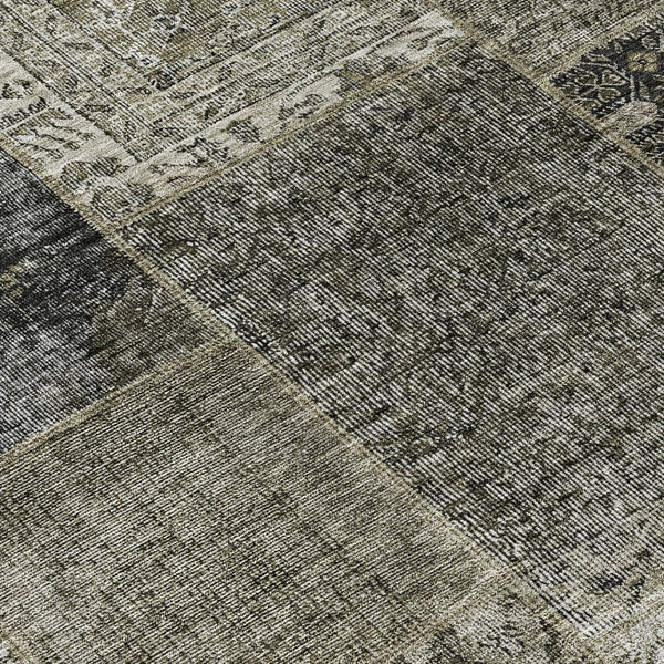 Homeroots 3' Stylish Brown Gray Charcoal Patchwork Washable Area Rug For Indoor And Outdoor Spaces 10' X 14' Polyester 580933