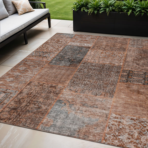 Homeroots 3' Stylish Brown Gray Charcoal Patchwork Washable Area Rug For Indoor And Outdoor Spaces 5' X 8' Polyester 580935