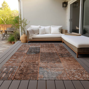 Homeroots 3' Stylish Brown Gray Charcoal Patchwork Washable Area Rug For Indoor And Outdoor Spaces 5' X 8' Polyester 580935