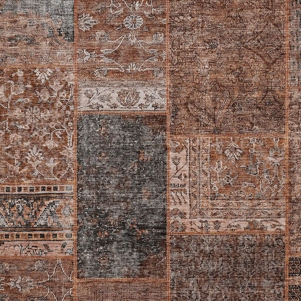 Homeroots 3' Stylish Brown Gray Charcoal Patchwork Washable Area Rug For Indoor And Outdoor Spaces 5' X 8' Polyester 580935