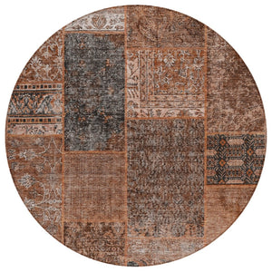 HomeRoots 5' Terra Cotta Copper Charcoal Patchwork Indoor Outdoor Area Rug - Durable, Washable & Versatile 8' Round 580936