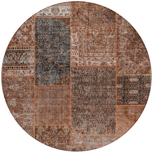 Homeroots 3' Stylish Brown Gray Charcoal Patchwork Washable Area Rug For Indoor And Outdoor Spaces 8' Round Polyester 580936