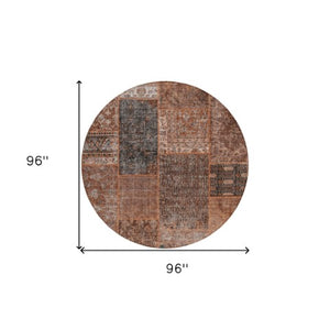 Homeroots 3' Stylish Brown Gray Charcoal Patchwork Washable Area Rug For Indoor And Outdoor Spaces 8' Round Polyester 580936