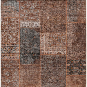 Homeroots 3' Stylish Brown Gray Charcoal Patchwork Washable Area Rug For Indoor And Outdoor Spaces 8' X 10' Polyester 580937