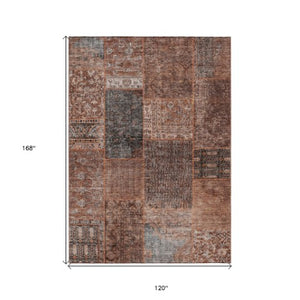 Homeroots 3' Stylish Brown Gray Charcoal Patchwork Washable Area Rug For Indoor And Outdoor Spaces 10' X 14' Polyester 580939