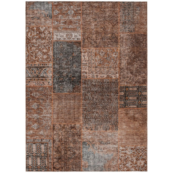 HomeRoots 5' Terra Cotta Copper Charcoal Patchwork Indoor Outdoor Area Rug - Durable, Washable & Versatile 10' X 14' 580939