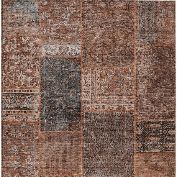 Homeroots 3' Stylish Brown Gray Charcoal Patchwork Washable Area Rug For Indoor And Outdoor Spaces 10' X 14' Polyester 580939