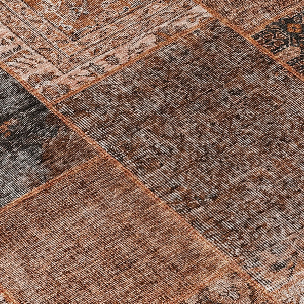 HomeRoots 5' Terra Cotta Copper Charcoal Patchwork Indoor Outdoor Area Rug - Durable, Washable & Versatile 10' X 14' 580939