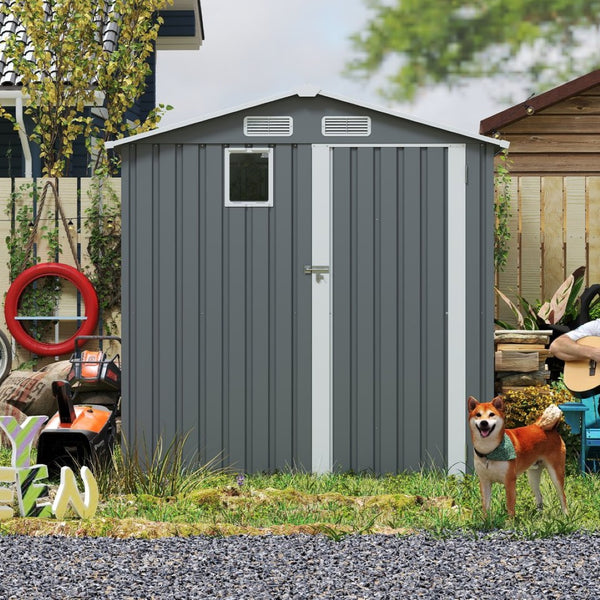 English Elm 6x8ft Outdoor Steel Storage Shed Lockable Vented Galvanized Metal Garden Backyard Tool Unit Dark Gray W1598P361333