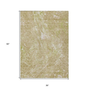 Homeroots 3' Beige Ivory And Artichoke Green Abstract Washable Area Rug For Indoor And Outdoor Spaces 3' X 5' Polyester 580940