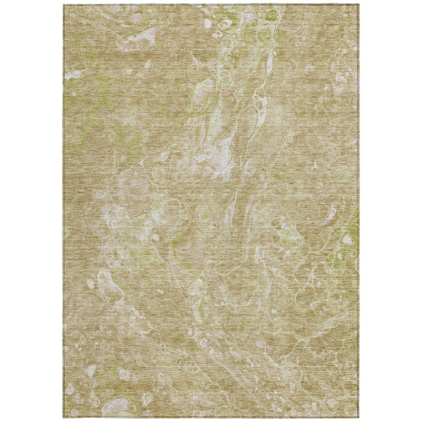 Homeroots 3' Beige Ivory And Artichoke Green Abstract Washable Area Rug For Indoor And Outdoor Spaces 3' X 5' Polyester 580940