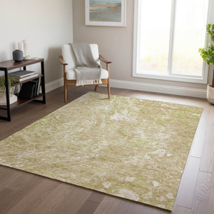 Homeroots 3' Beige Ivory And Artichoke Green Abstract Washable Area Rug For Indoor And Outdoor Spaces 3' X 5' Polyester 580940
