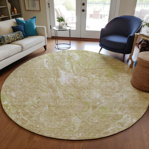 Homeroots 3' Beige Ivory And Artichoke Green Abstract Washable Area Rug For Indoor And Outdoor Spaces 8' Round Polyester 580942