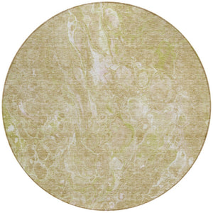 Homeroots 3' Beige Ivory And Artichoke Green Abstract Washable Area Rug For Indoor And Outdoor Spaces 8' Round Polyester 580942