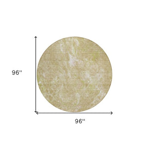 Homeroots 3' Beige Ivory And Artichoke Green Abstract Washable Area Rug For Indoor And Outdoor Spaces 8' Round Polyester 580942