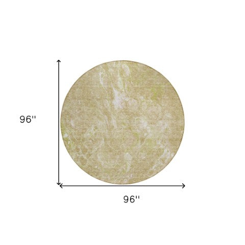 Homeroots 3' Beige Ivory And Artichoke Green Abstract Washable Area Rug For Indoor And Outdoor Spaces 8' Round Polyester 580942