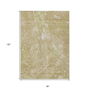 Homeroots 3' Beige Ivory And Artichoke Green Abstract Washable Area Rug For Indoor And Outdoor Spaces 8' X 10' Polyester 580943