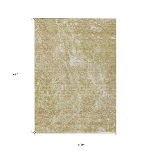 Homeroots 3' Beige Ivory And Artichoke Green Abstract Washable Area Rug For Indoor And Outdoor Spaces 9' X 12' Polyester 580944