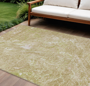 Homeroots 3' Beige Ivory And Artichoke Green Abstract Washable Area Rug For Indoor And Outdoor Spaces 9' X 12' Polyester 580944
