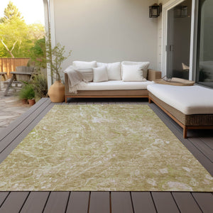 Homeroots 3' Beige Ivory And Artichoke Green Abstract Washable Area Rug For Indoor And Outdoor Spaces 9' X 12' Polyester 580944