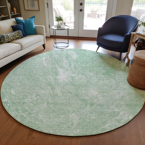 Homeroots 3' Beige Ivory And Artichoke Green Abstract Washable Area Rug For Indoor And Outdoor Spaces 8' Round Polyester 580948