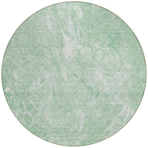 Homeroots 3' Beige Ivory And Artichoke Green Abstract Washable Area Rug For Indoor And Outdoor Spaces 8' Round Polyester 580948