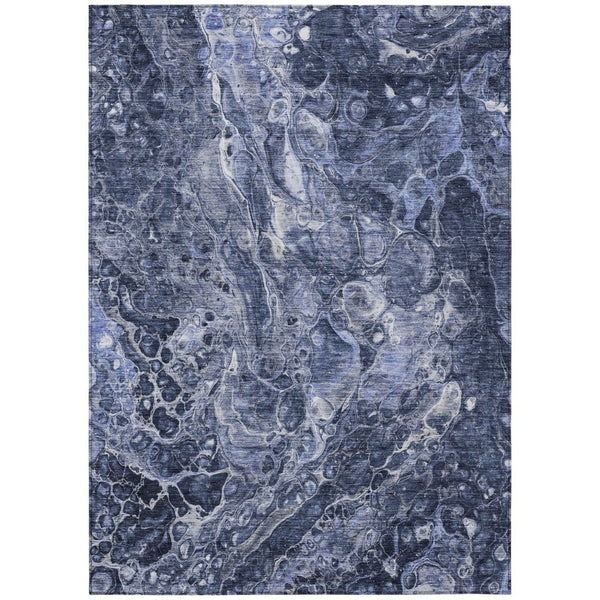 HomeRoots 5' Modern Navy Blue and Gray Abstract Washable Area Rug for Indoor and Outdoor Spaces, Durable Design 5' X 8' 580953