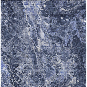 HomeRoots 5' Modern Navy Blue and Gray Abstract Washable Area Rug for Indoor and Outdoor Spaces, Durable Design 8' X 10' 580955