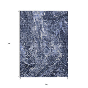 HomeRoots 5' Modern Navy Blue and Gray Abstract Washable Area Rug for Indoor and Outdoor Spaces, Durable Design 8' X 10' 580955