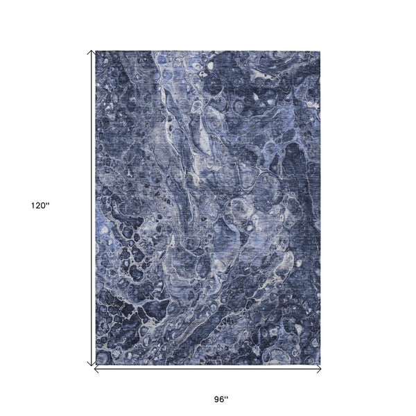 HomeRoots 5' Modern Navy Blue and Gray Abstract Washable Area Rug for Indoor and Outdoor Spaces, Durable Design 8' X 10' 580955