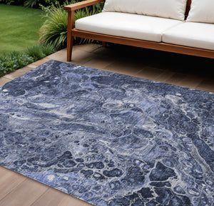 HomeRoots 5' Modern Navy Blue and Gray Abstract Washable Area Rug for Indoor and Outdoor Spaces, Durable Design 8' X 10' 580955